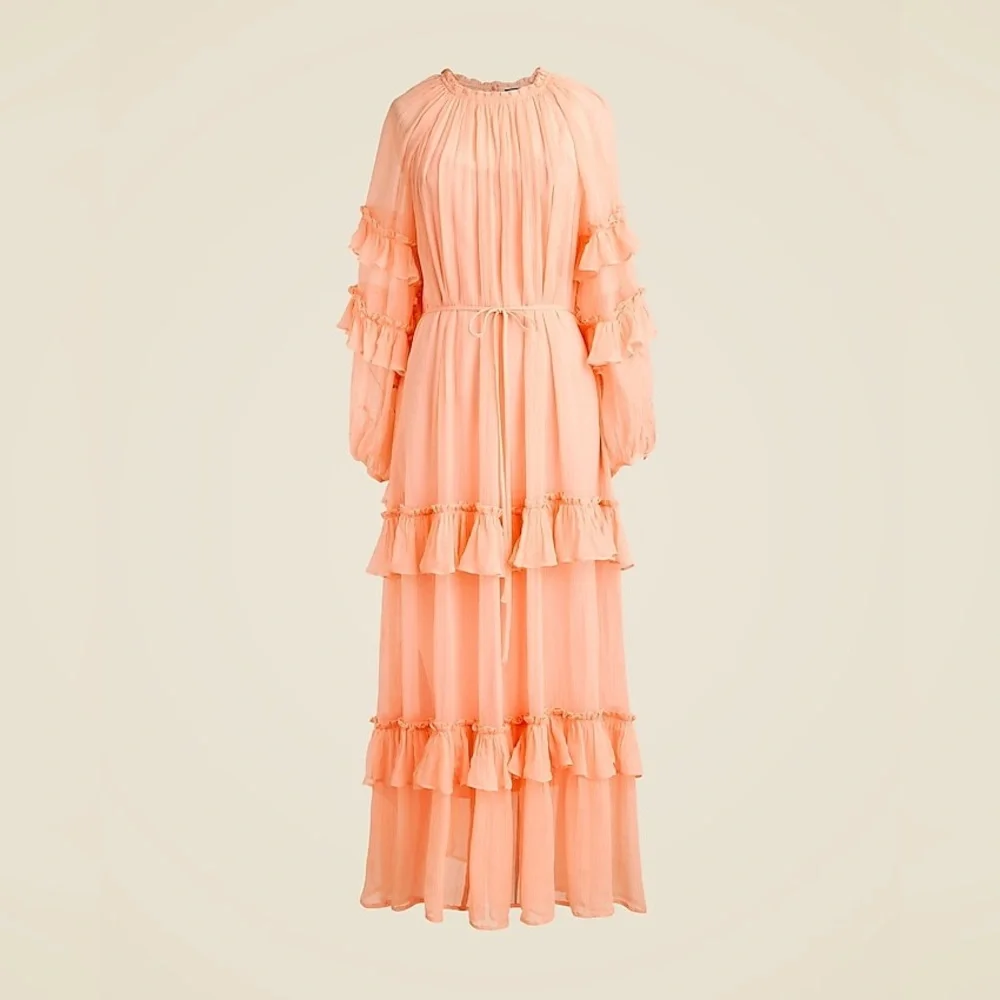 NWT J.Crew Tiered ruffle dress in chiffon 4 Glowy Peach Capro Bridesmaid Preppy